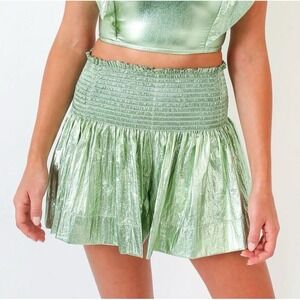 Koch Metallic Foil Smocked Erika Skirt Shorts‎ Skort Green Size M